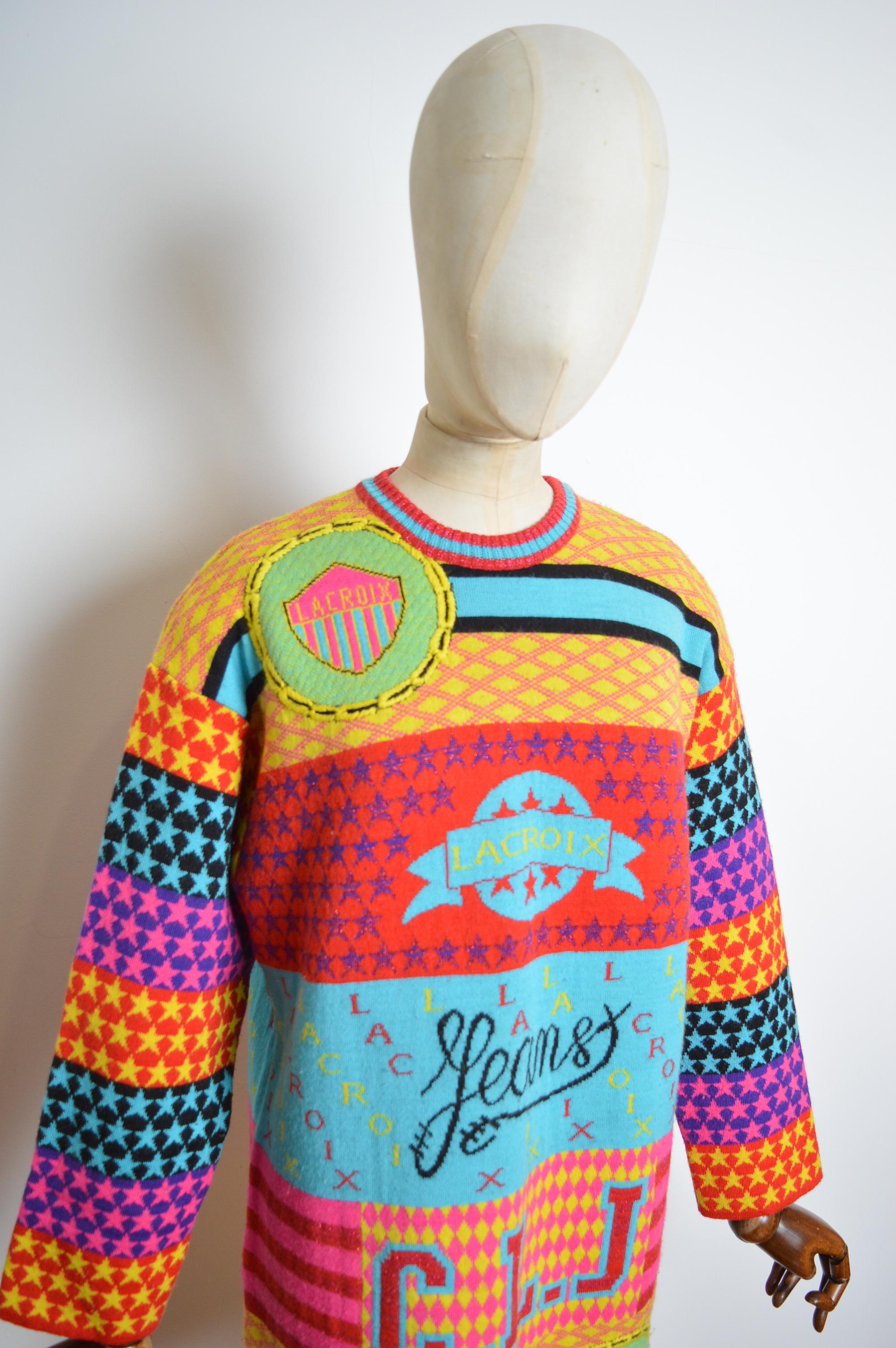 Pull coloré Christian Lacroix des années 1990 en maille arc-en-ciel intense - Pull en laine Unisexe en vente