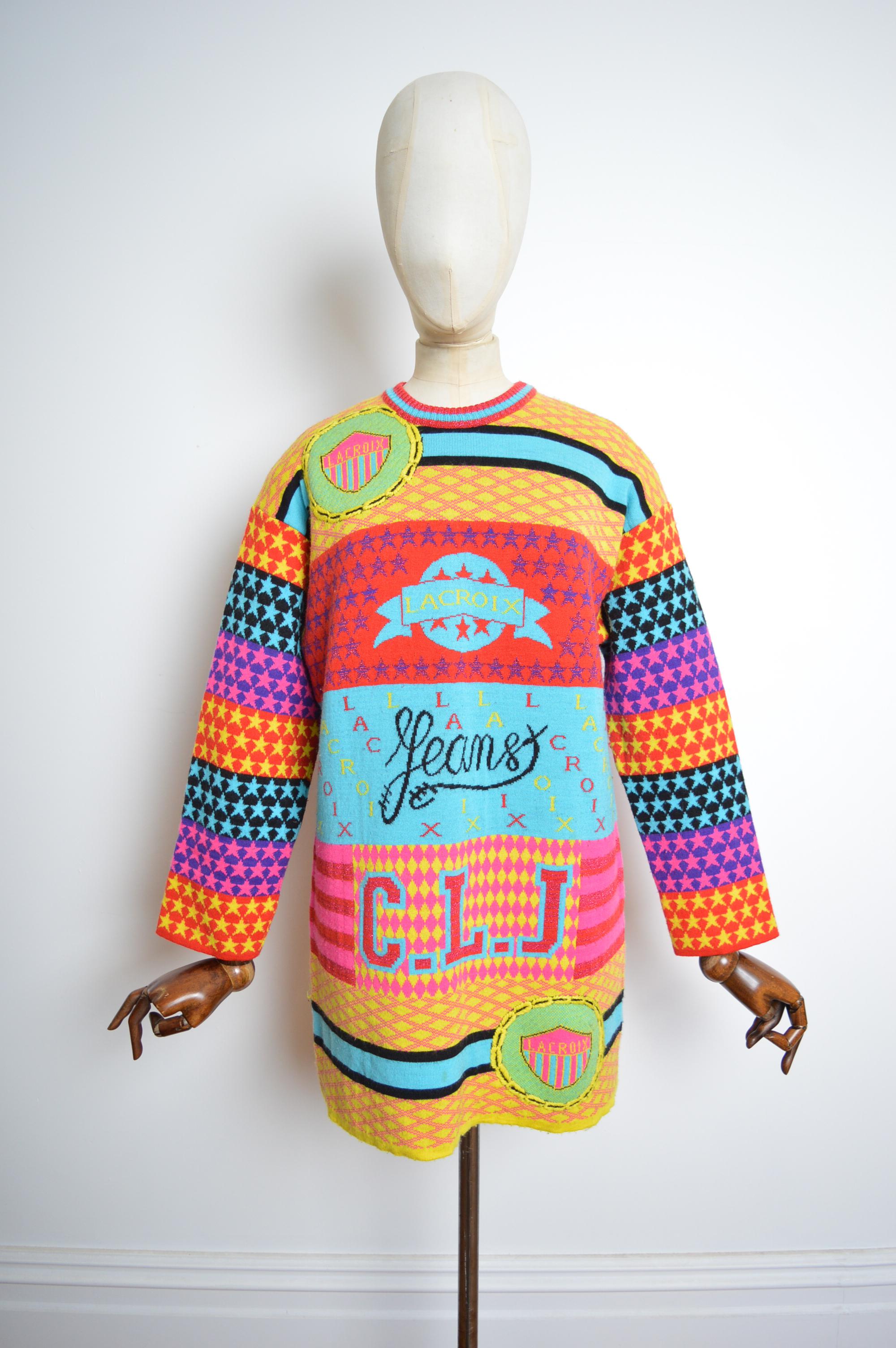 Pull coloré Christian Lacroix des années 1990 en maille arc-en-ciel intense - Pull en laine en vente 2