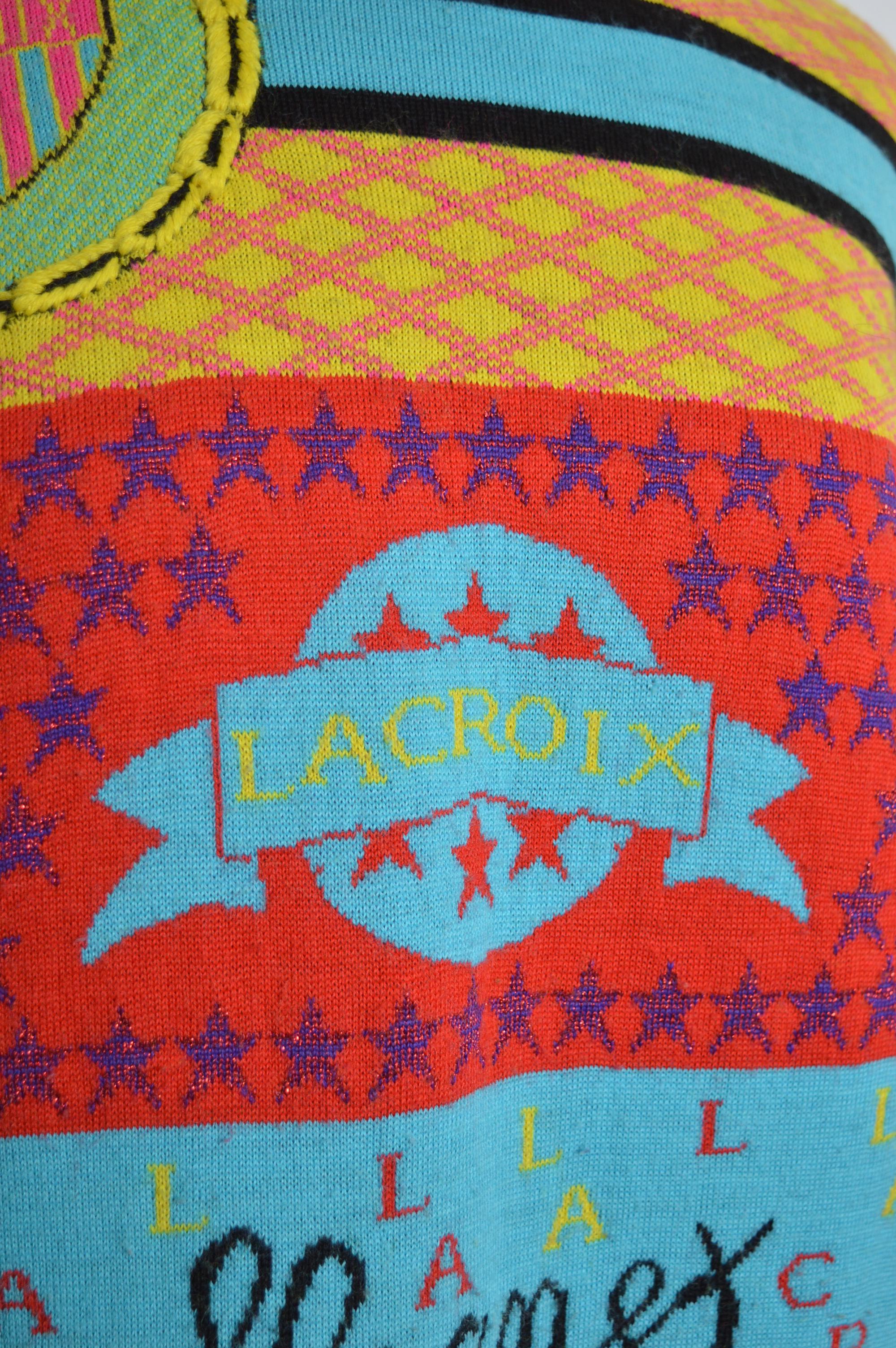 Pull coloré Christian Lacroix des années 1990 en maille arc-en-ciel intense - Pull en laine en vente 3