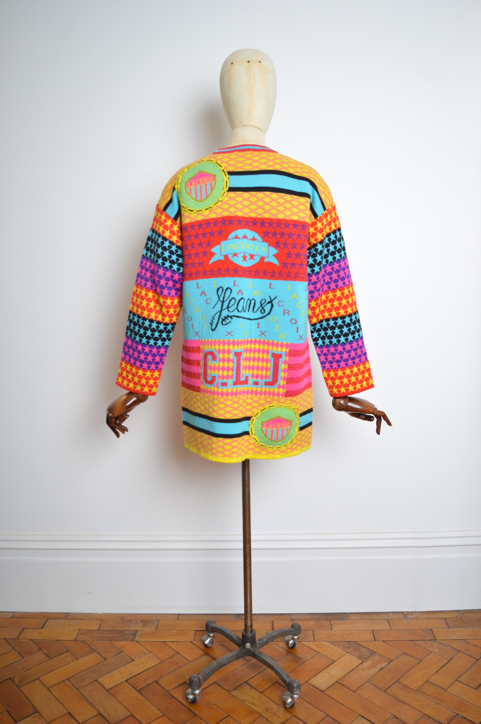 Pull coloré Christian Lacroix des années 1990 en maille arc-en-ciel intense - Pull en laine en vente 4
