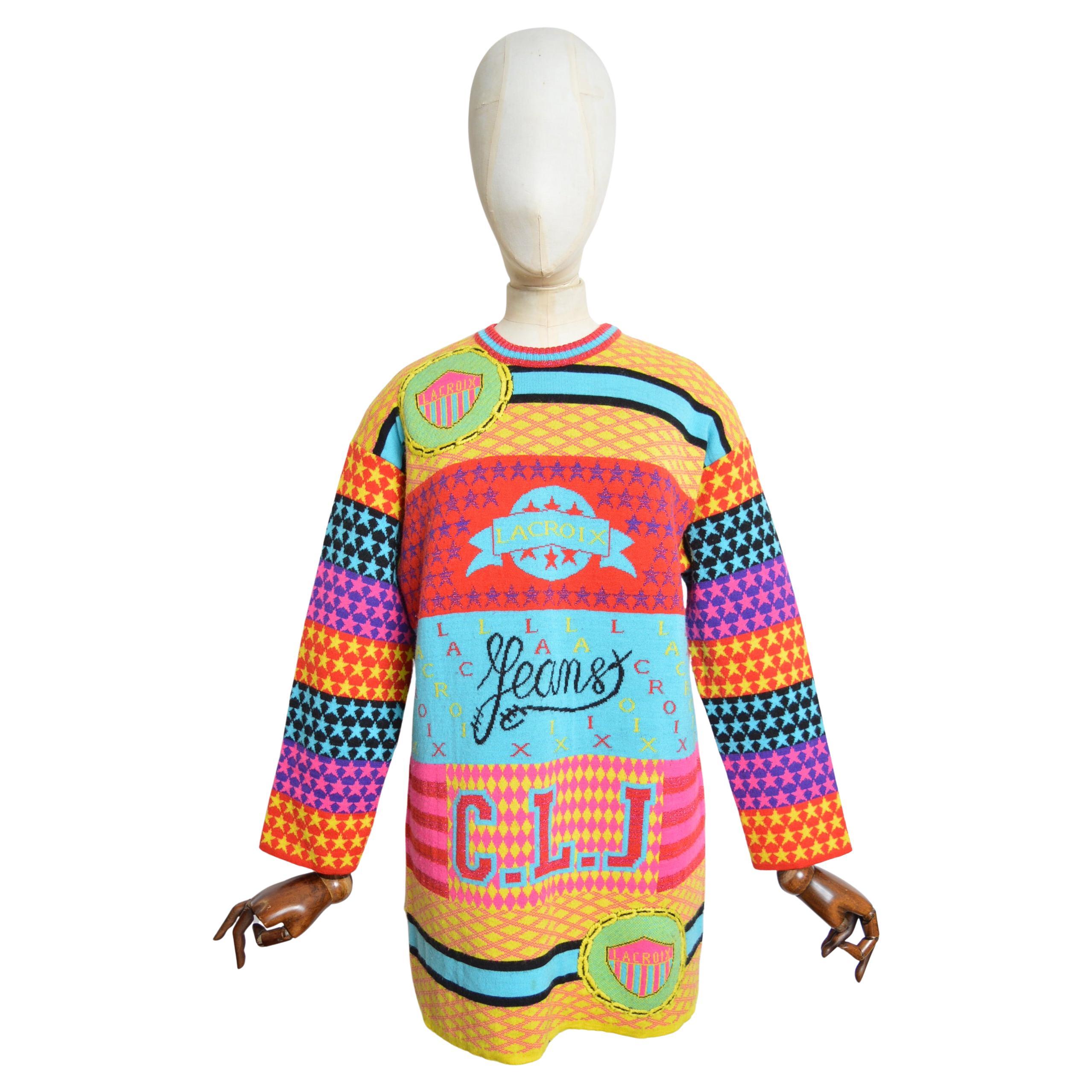 Pull coloré Christian Lacroix des années 1990 en maille arc-en-ciel intense - Pull en laine en vente