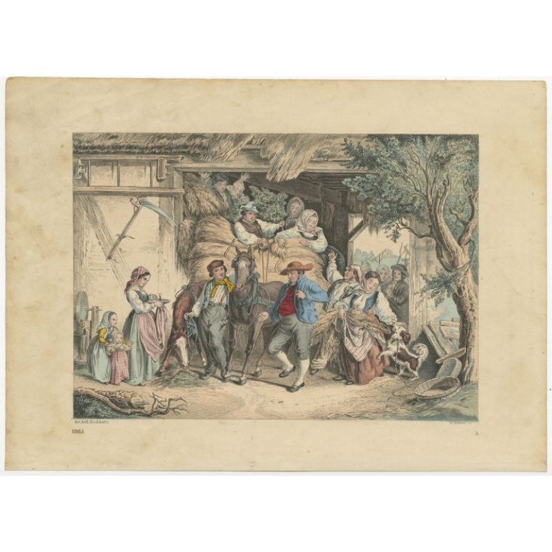 Antique print of Swedish farmers with their horses and dog. This print originates from ‘Das Buch der Welt‘ by Carl Hoffmann.

Artists and Engravers: Lithographs by Engelhorn and Hochdanz.

Condition: Good, some soiling. Blank verso, please study