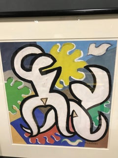 Colorful Gouache "Abstract Dancing Nudes" by Gio Colucci