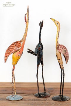 Colourful Hand Painted Metal Bird Statues, 20th Century
