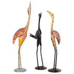 Colourful Hand Painted Metal Bird Statues, 20th Century
