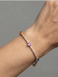 Colourful Heart 14K (Custom) Yellow Gold Diamond Bracelet