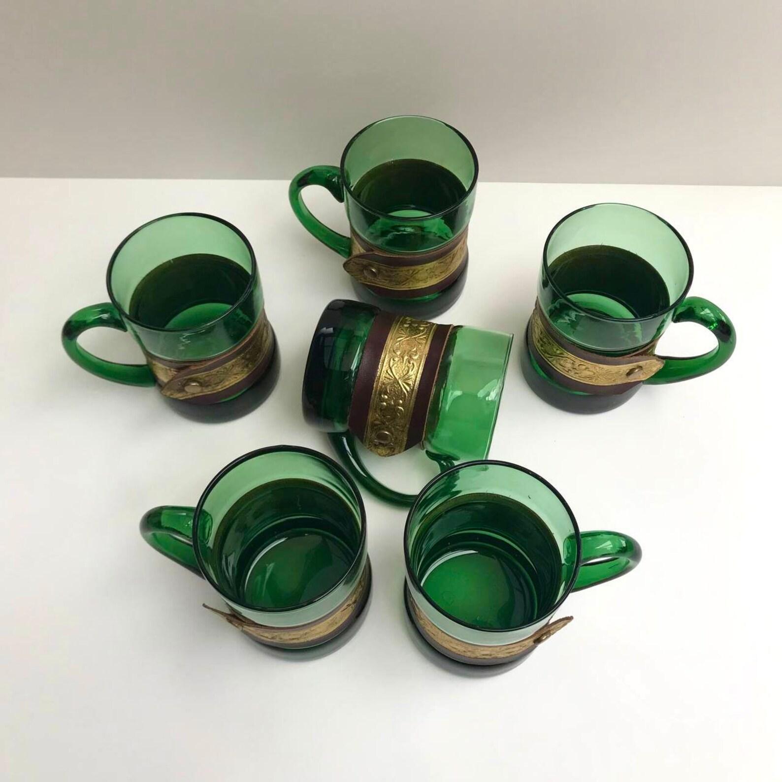 Colourful Large Glass Mugs Vintage Emerald Mug Set of 6, France In Excellent Condition For Sale In Bastogne, BE