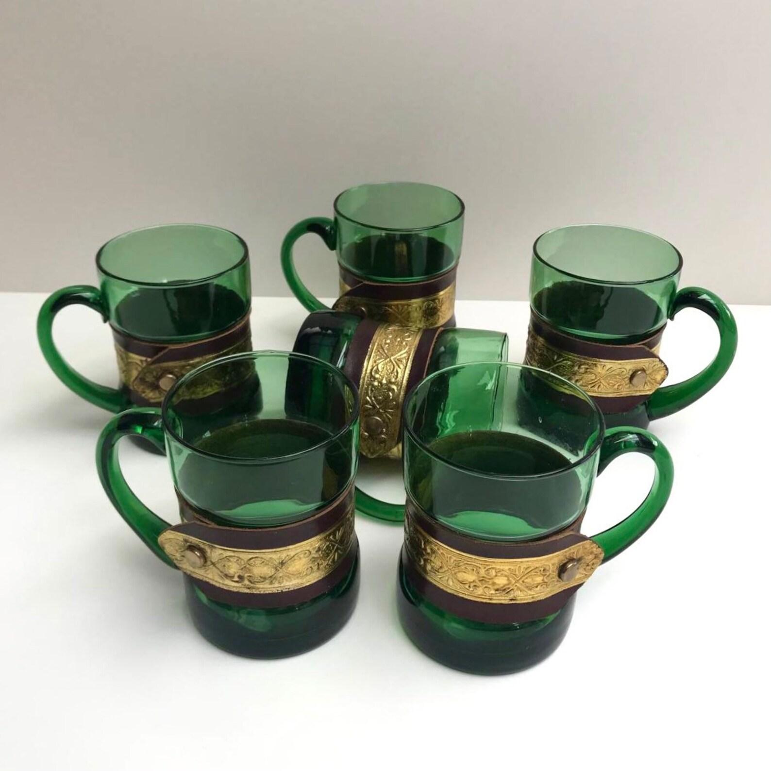 Colourful Large Glass Mugs Vintage Emerald Mug Set of 6, France For Sale