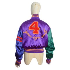 Vintage Colourful 'LOVE IS IN THE AIR' 1990's MOSCHINO Satin Cropped Bomber Jacket