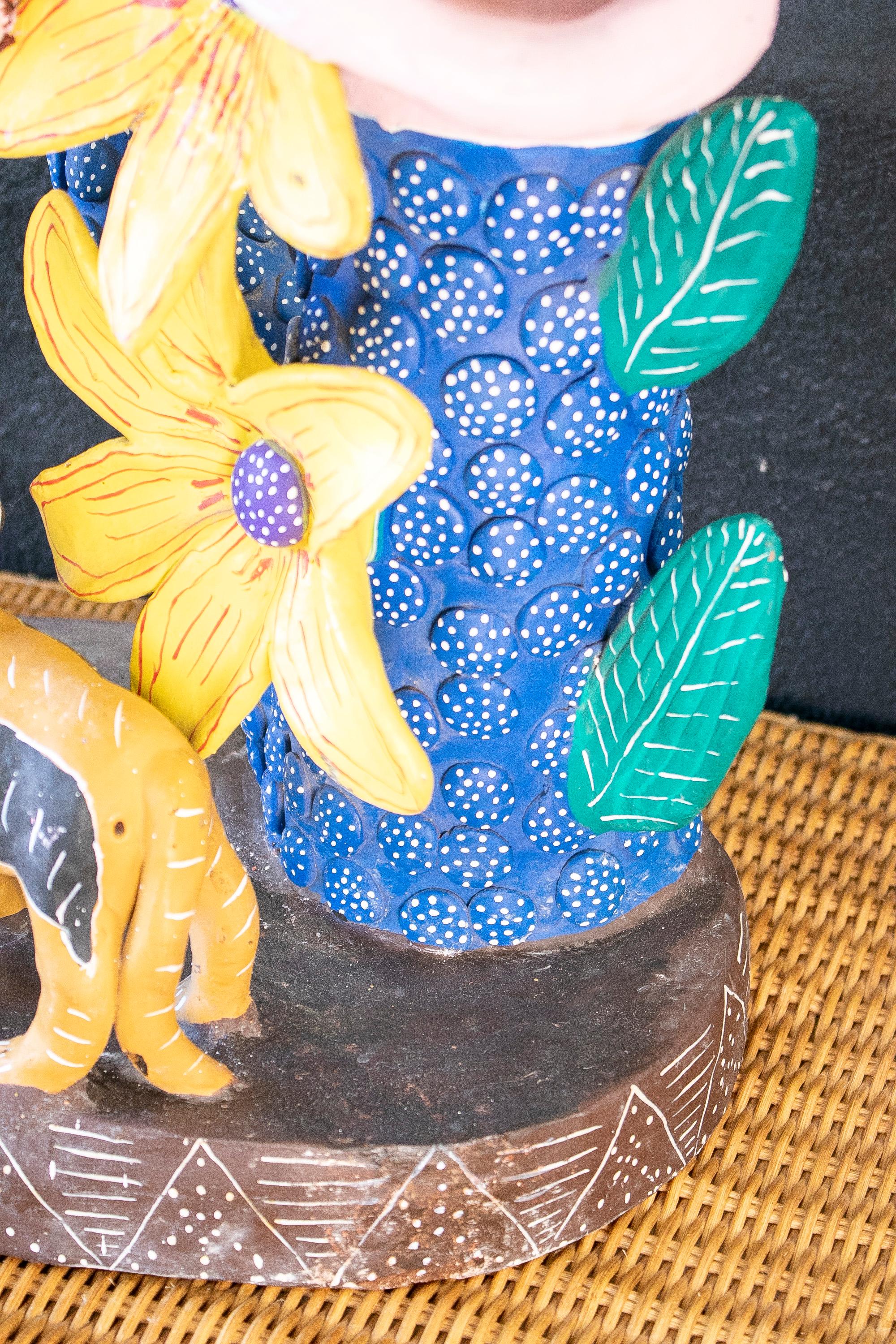 Colourful Mexican Handmade Terracotta Sculpture w/ Demon & Mermaid Figures For Sale 4
