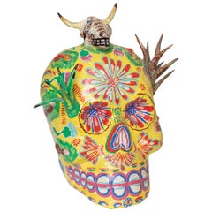 Retro Colourful Mexican Skull "Cartoneria" Day of the Dead by Enrique Linares