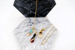 Colourful Enamel Mule Stiletto Flat Diamond 18K Gold Charm Pendant Necklace