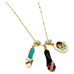 Colourful Enamel Mule Stiletto Flat Diamond 18K Gold Charm Pendant Necklace