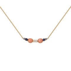 Colorful Multi-Stone 18 Karat Gold Necklace with a Diamond, Sapphires and Corals