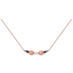 Colorful Multi-Stone 18 Karat Gold Necklace with a Diamond, Sapphires and Corals