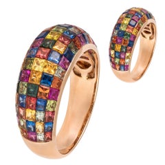 Anillo Cúpula Multisafiro Colorido Diamante Oro Rosa 18K para Ella