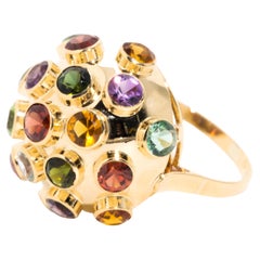 Colourful Natural Gem Vintage Sputnik Dome Cocktail Ring in 18 Carat Yellow Gold