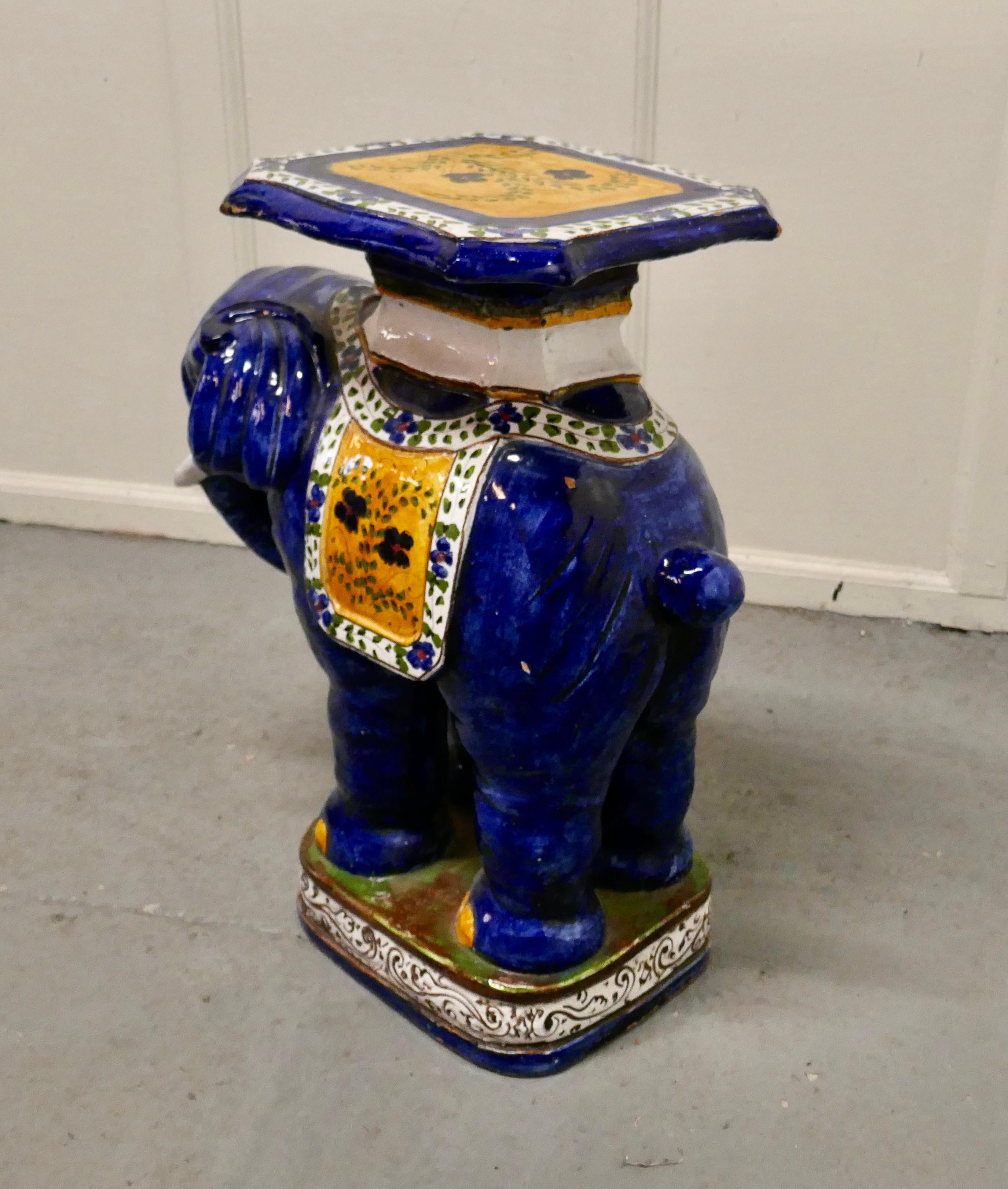 Colourful North African Terra Cotta Elephant Statue Seat For Sale 3