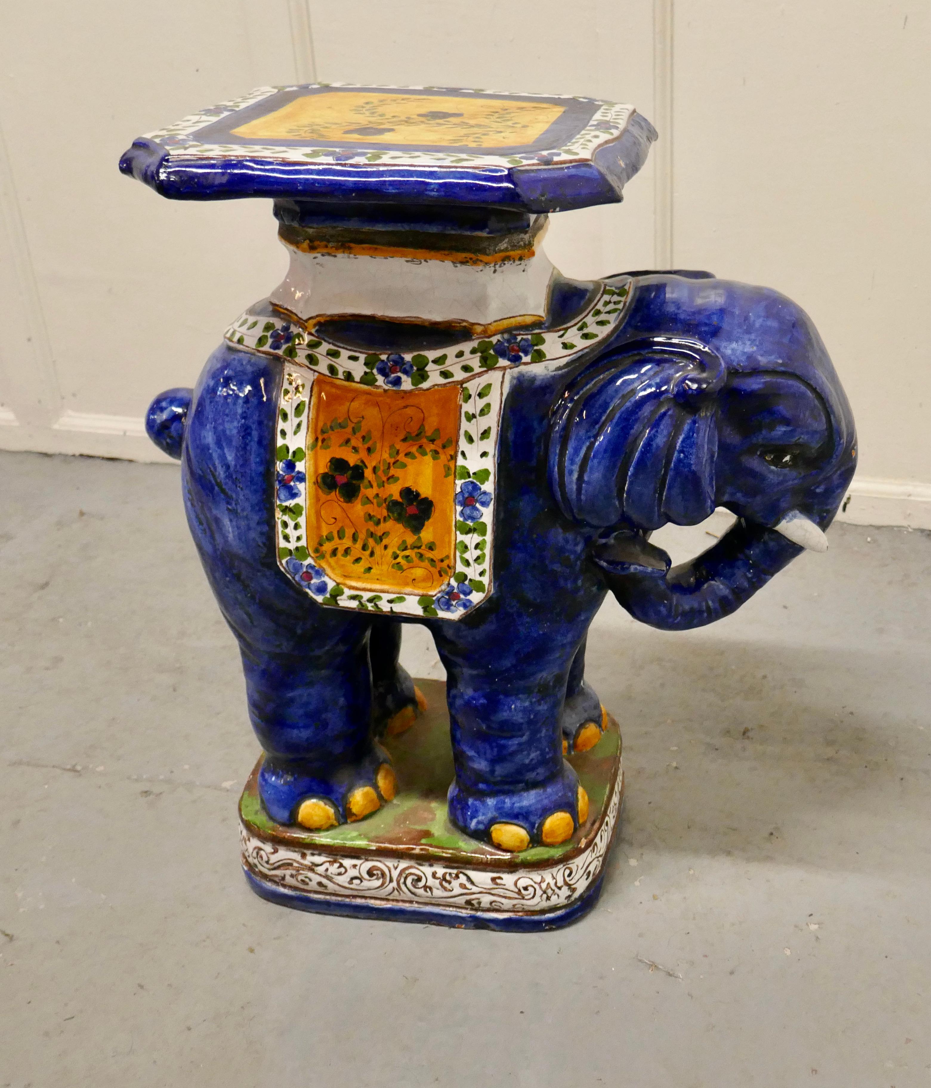 Colourful North African Terra Cotta Elephant Statue Seat For Sale 4