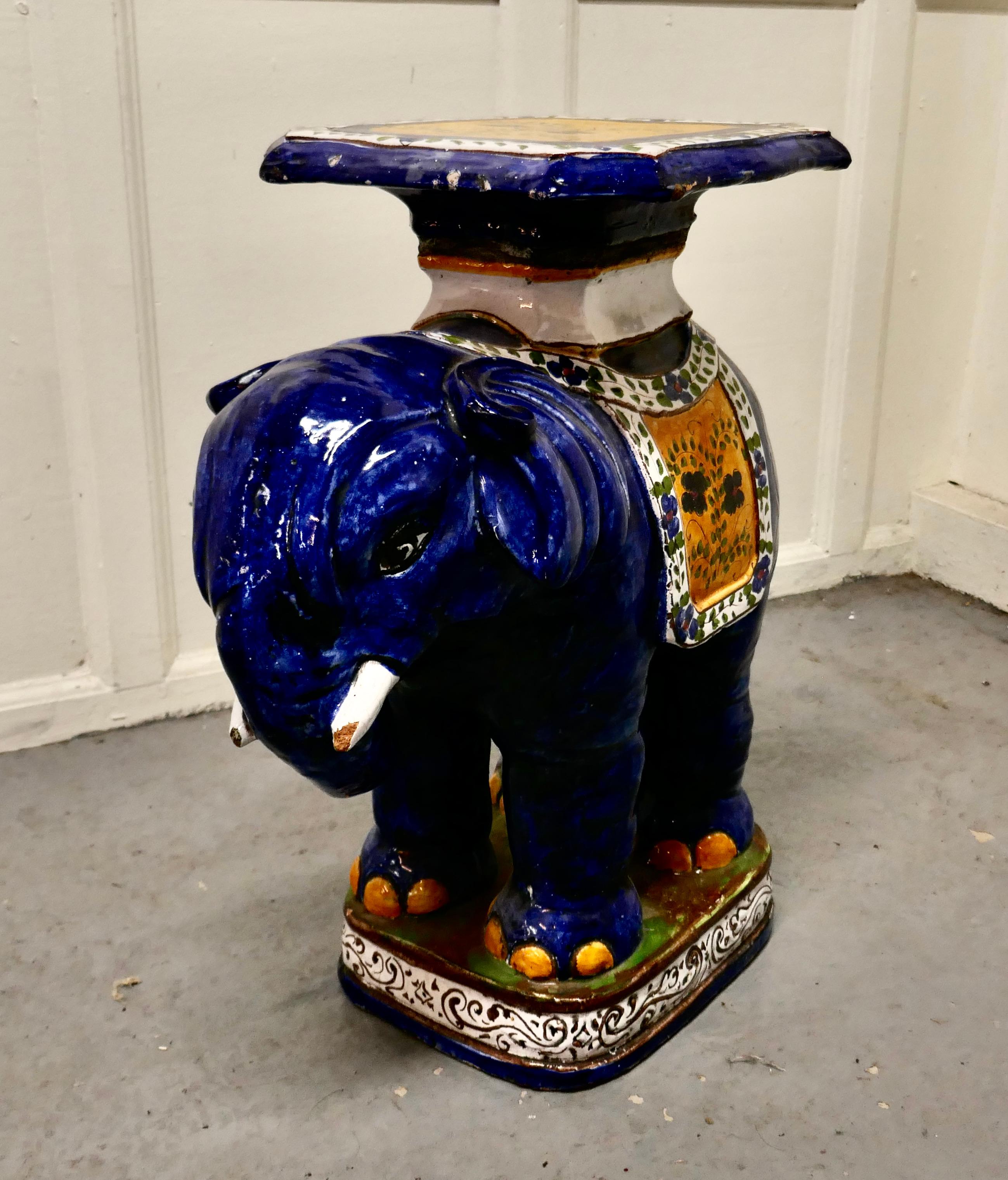 19th Century Colourful North African Terra Cotta Elephant Statue Seat For Sale