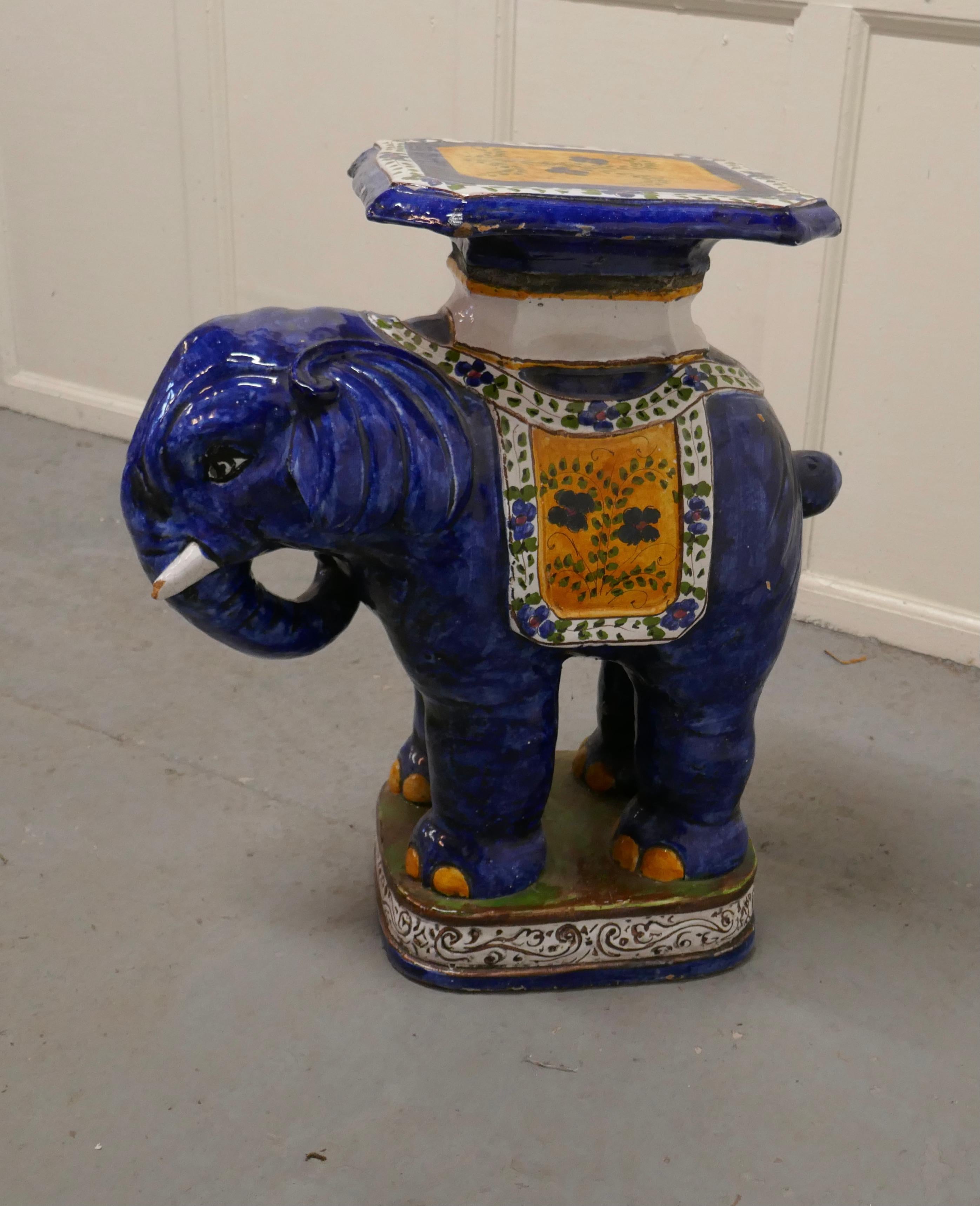 Colourful North African Terra Cotta Elephant Statue Seat For Sale 2