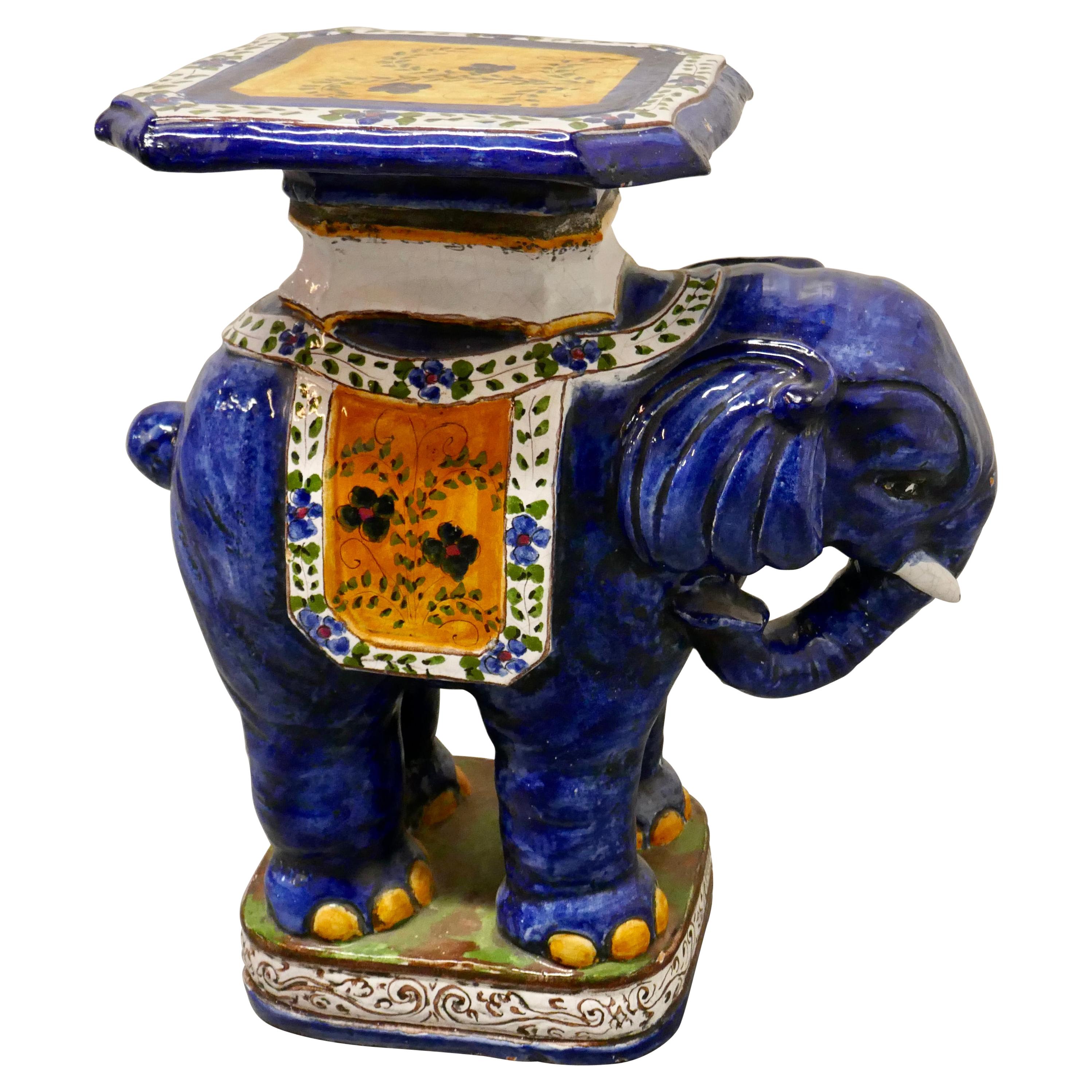 Colourful North African Terra Cotta Elephant Statue Seat