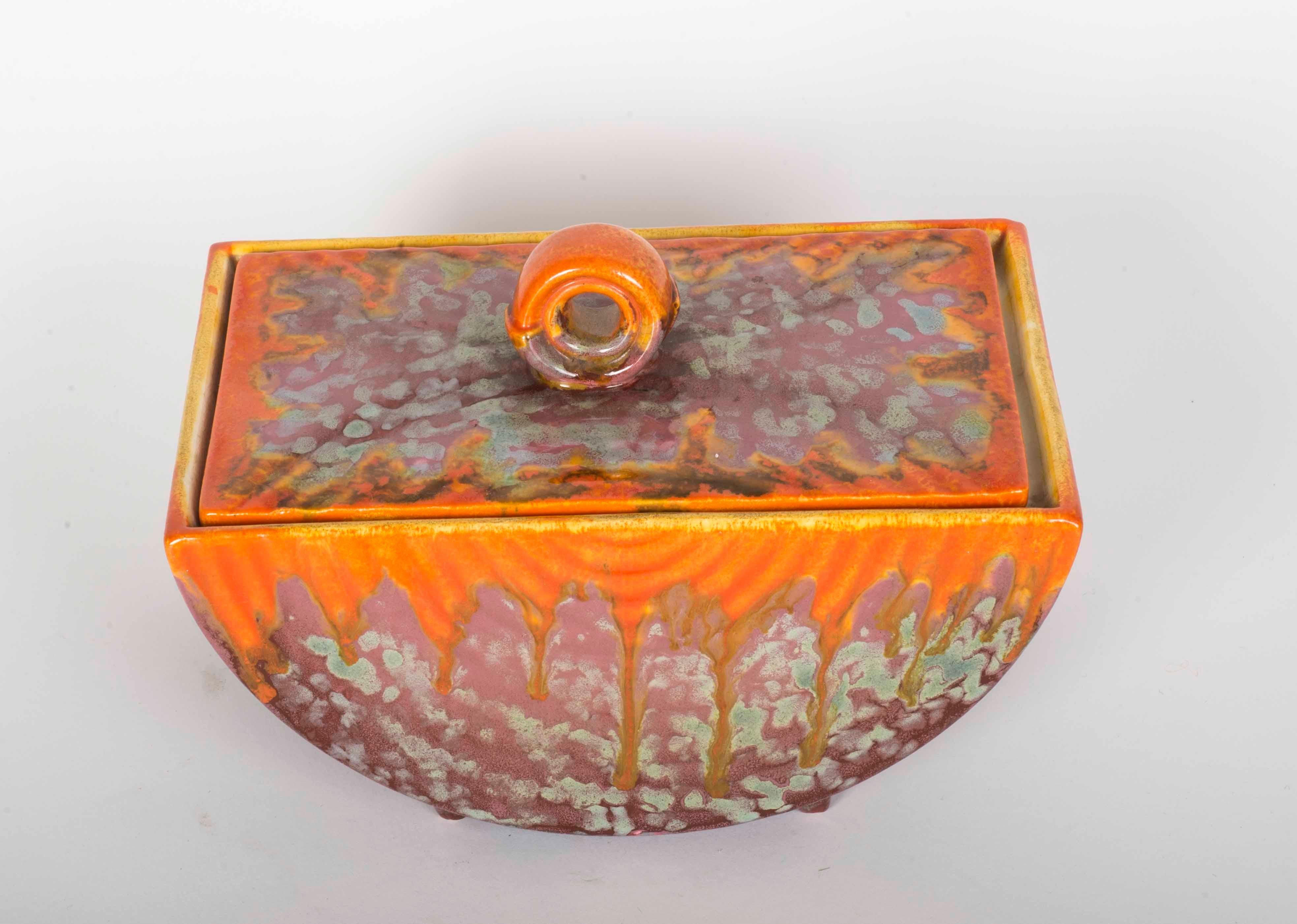 Colourful Orange and Purple Ceramic Portuguese Art Deco Container 1