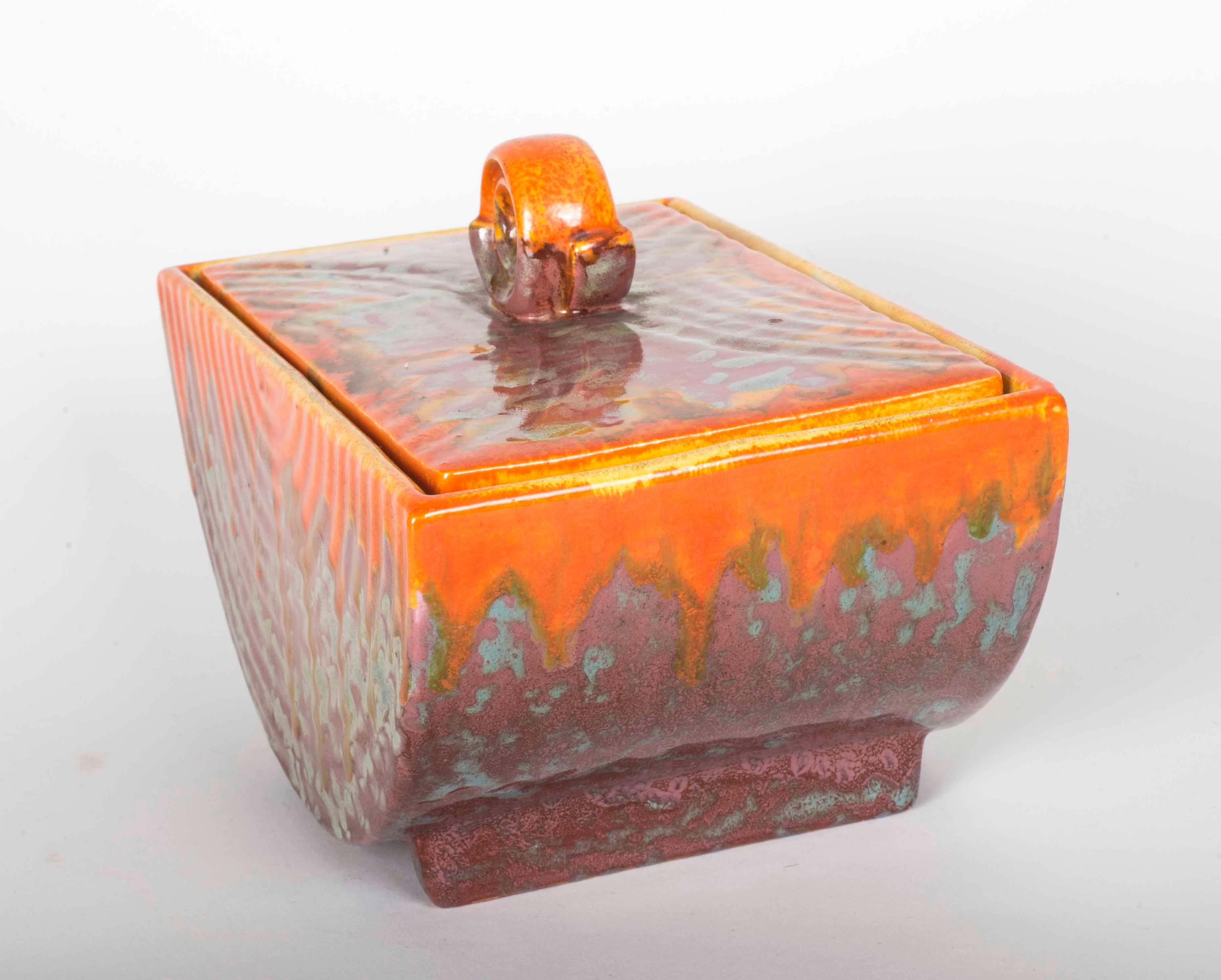Colourful Orange and Purple Ceramic Portuguese Art Deco Container 2