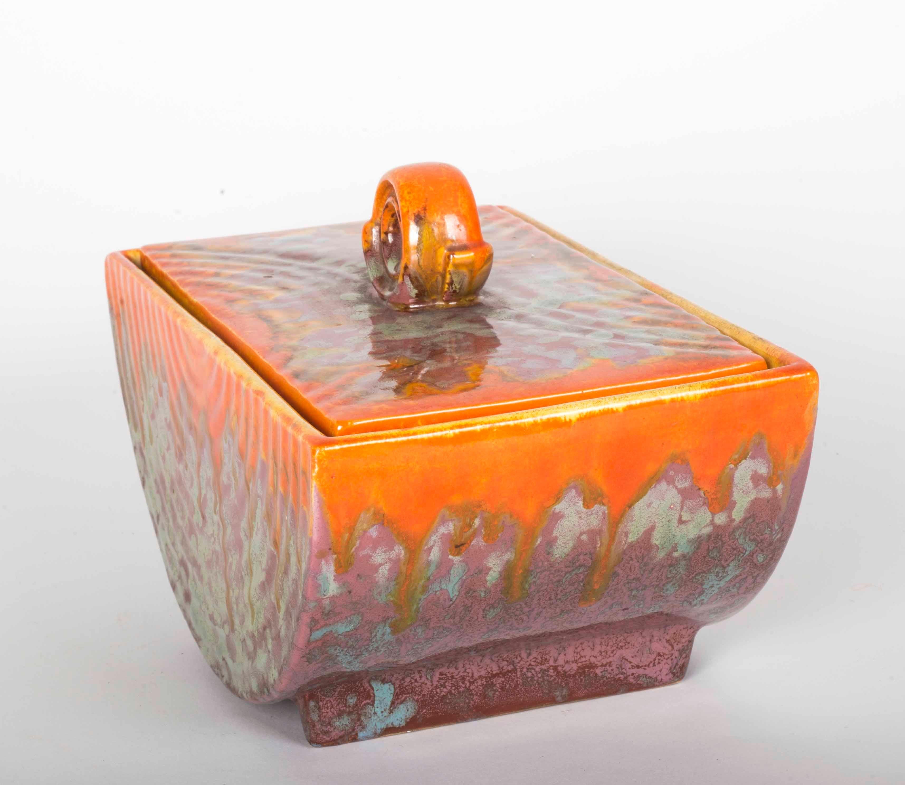 Colourful Orange and Purple Ceramic Portuguese Art Deco Container 4