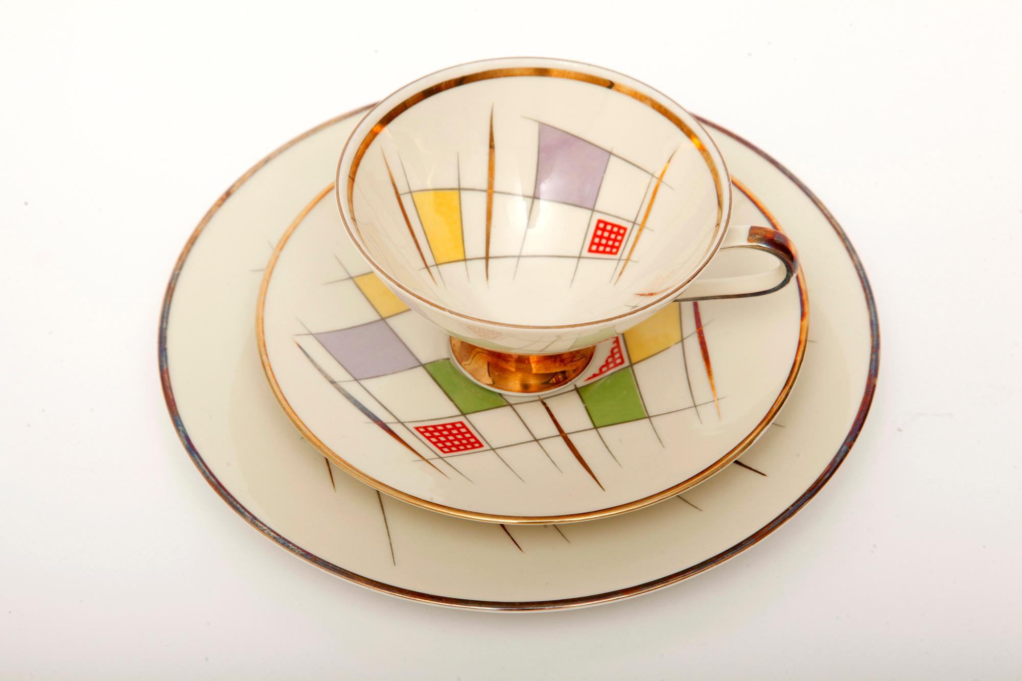 Hand-Painted Colorful Porcelain Breakfast Set, Bavaria, Germany, Mid-Century Modern, 1950s
