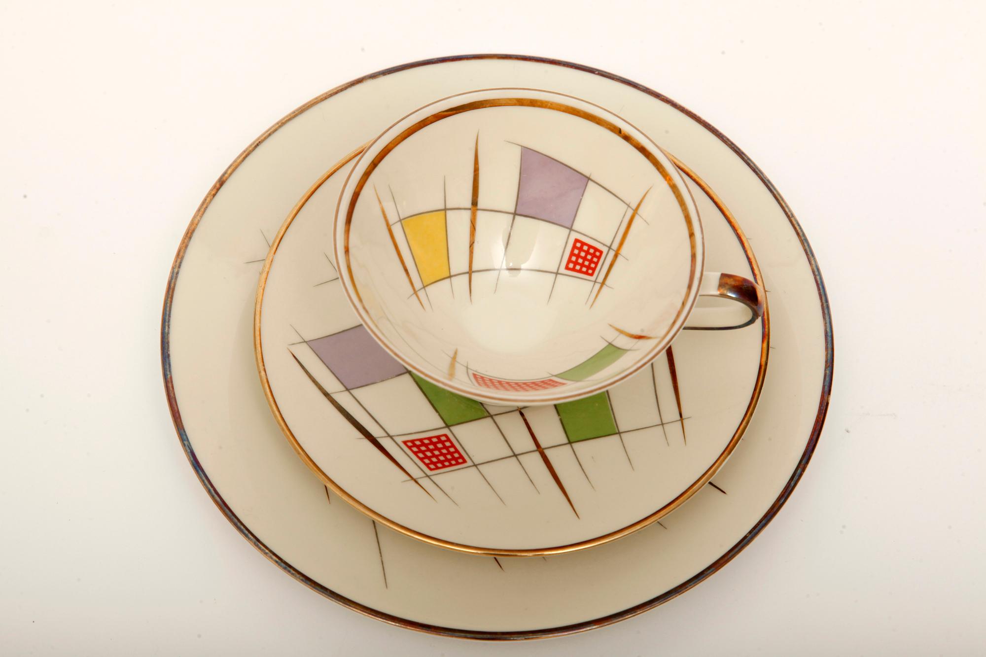 Colorful Porcelain Breakfast Set, Bavaria, Germany, Mid-Century Modern, 1950s In Good Condition In Warsaw, PL