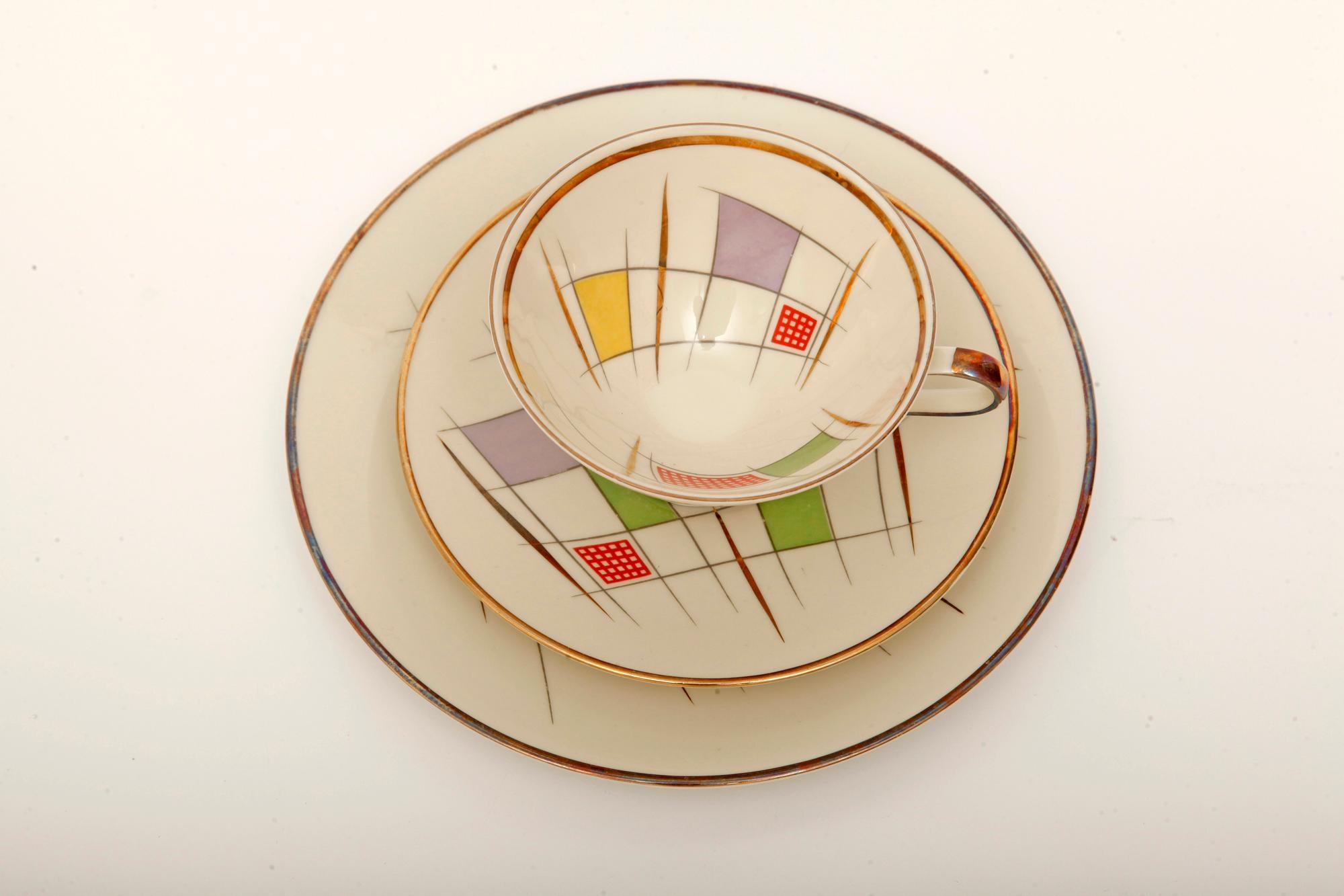 Mid-20th Century Colorful Porcelain Breakfast Set, Bavaria, Germany, Mid-Century Modern, 1950s