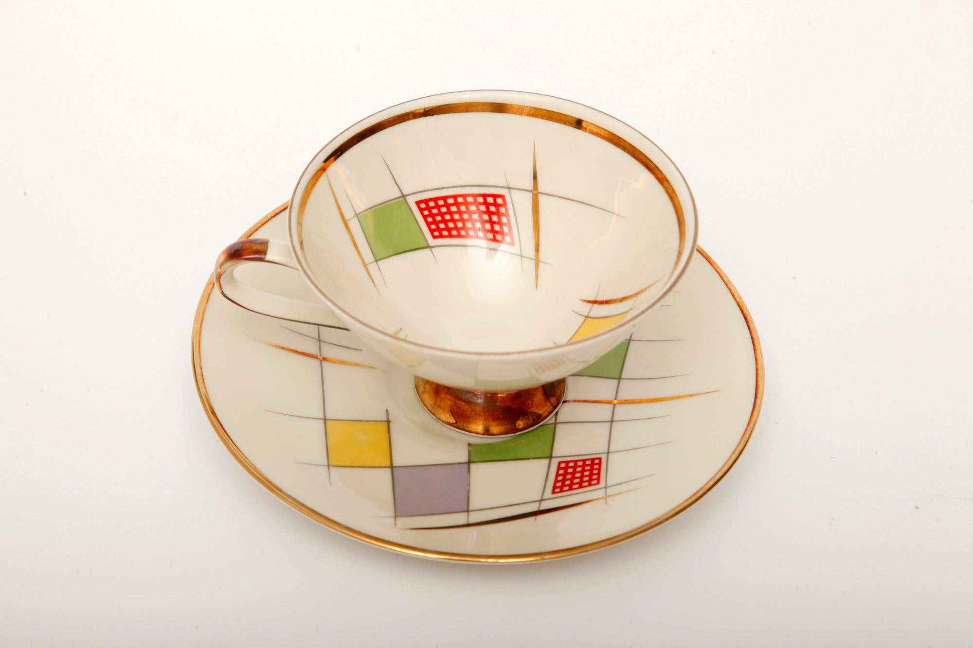 Colorful Porcelain Breakfast Set, Bavaria, Germany, Mid-Century Modern, 1950s 4