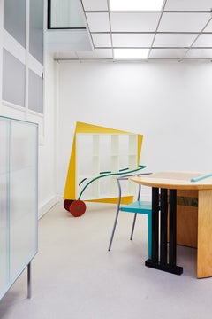 Colourful Postmodern Formica Lacquer Bent Metal Cubic Shelving Unit on Wheels