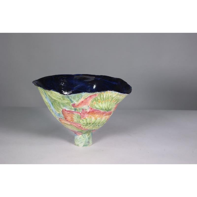 Mid-Century Modern Colourful pottery finely made conical shaped centrepiece For Sale
