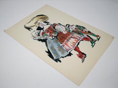 Acuarela de arlequín ruso de colores, hacia 1970