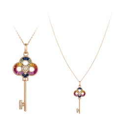 Colourful Sapphire 18k Diamonds Rose Gold 18K Rainbow Necklace for Her