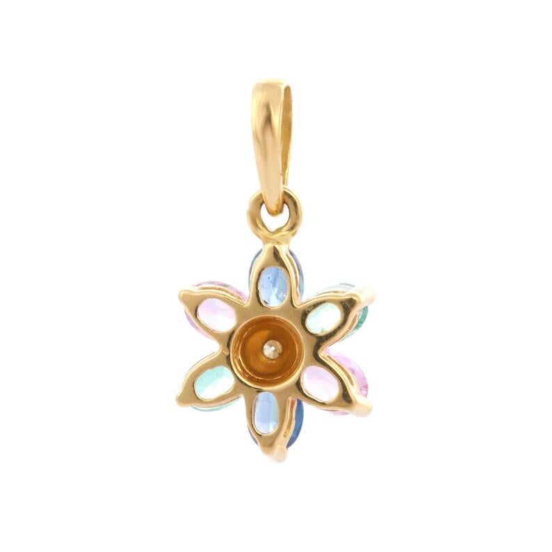 Women's Multi Sapphire and Emerald Flower Pendant in 18kt Solid Yellow Gold For Sale