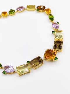 Colourful Semi-Precious Stone Necklace 18K Yellow Gold Champagne Diamond Clasp