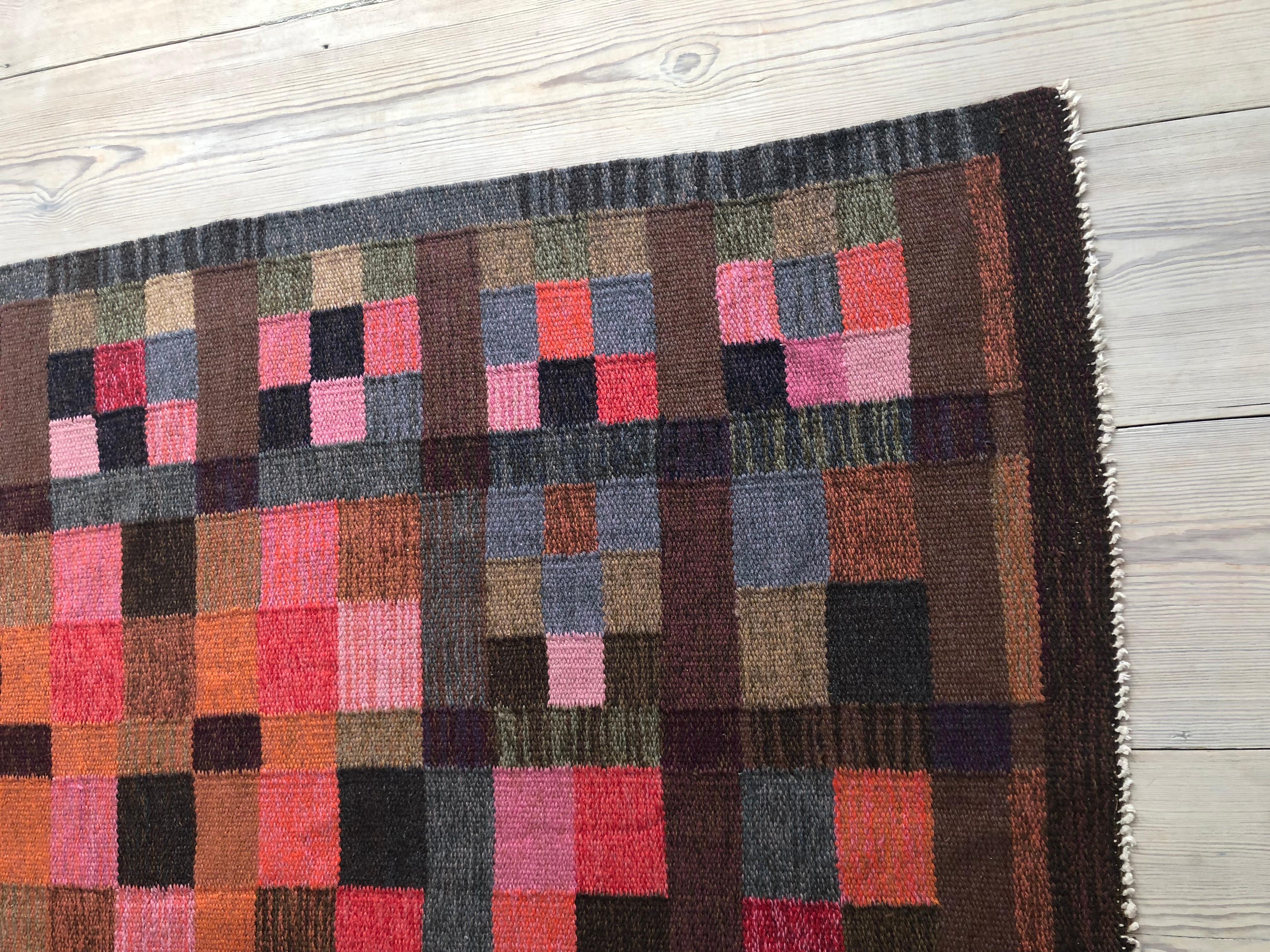 Late 20th Century Colourful Swedish Flat-Weave Rug