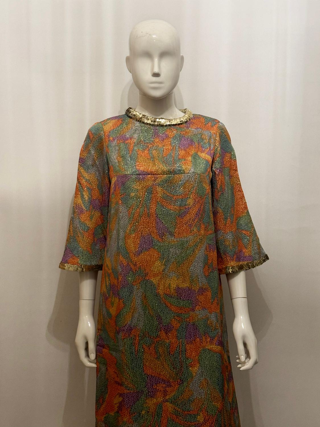 Marron Colourful Vintage Evening Gown with Sequin Detail by Rosi , Santander en vente