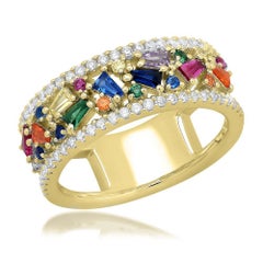 Colourful Zirconia Double Silver Ring