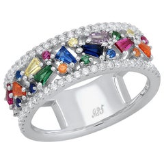 Colourful Zirconia Double Silver Ring