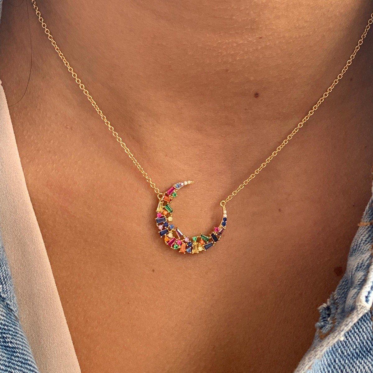 Modern Colorful Zirconia Silver Necklace