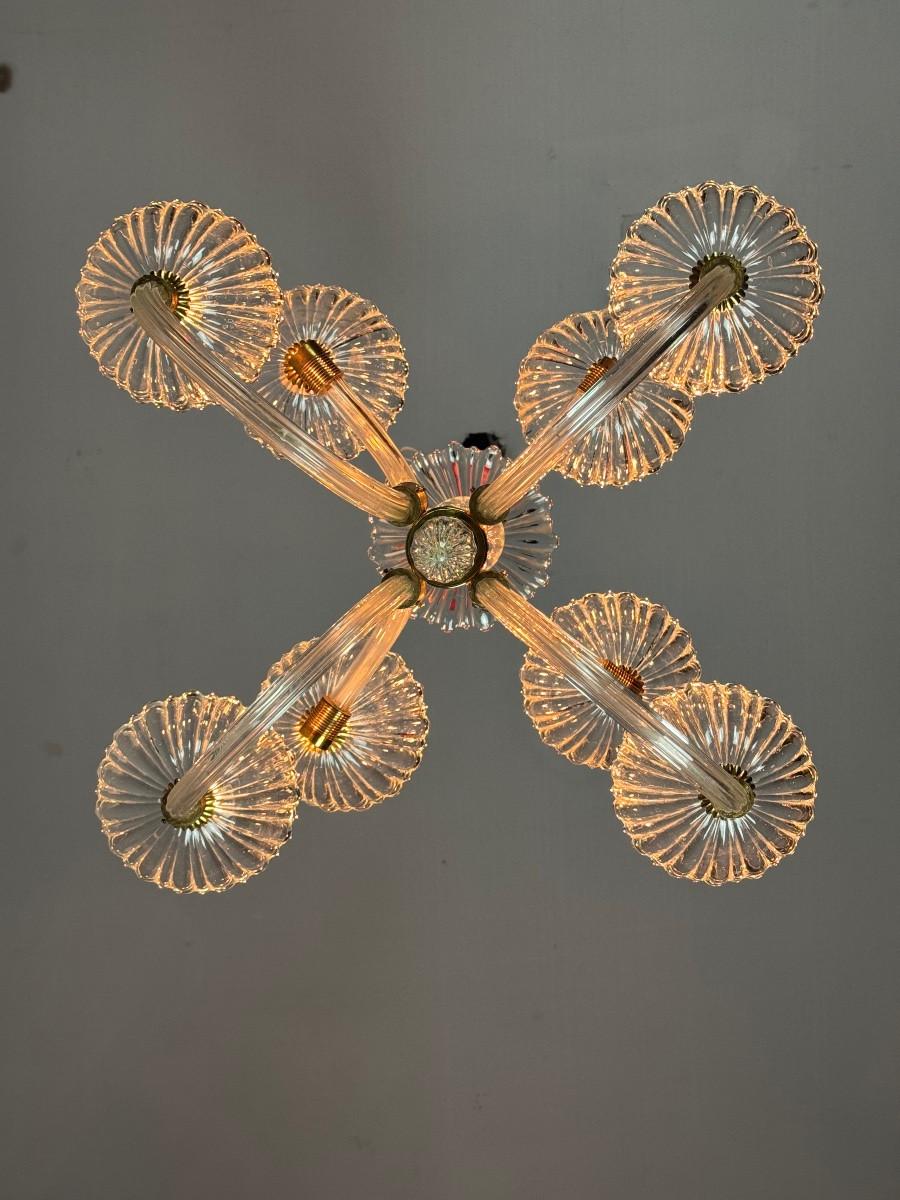 Lampadario veneziano in vetro di Murano e ottone incolore del 1950 circa In condizioni buone in vendita a Honnelles, WHT