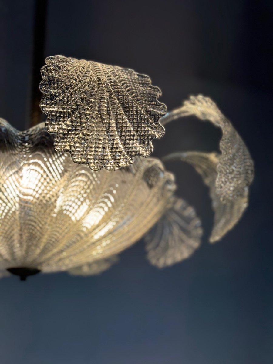 Italiano Lampadario Art Deco veneziano in vetro di Murano incolore Circa 1920 in vendita