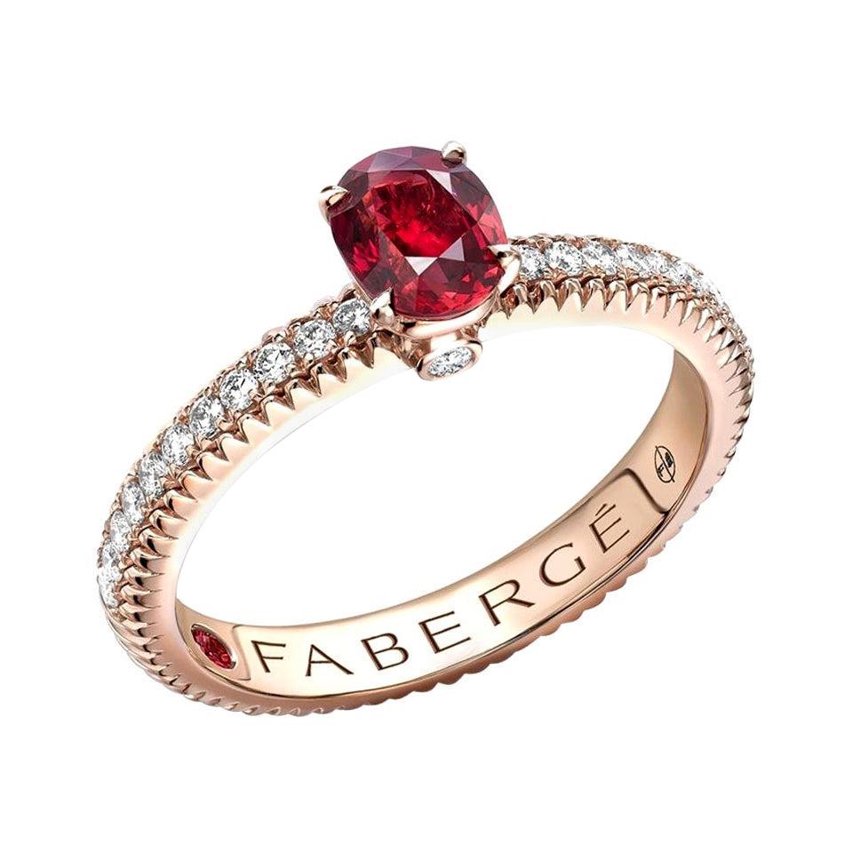 For Sale:  Fabergé Colours of Love Rose Gold Ruby Fluted Ring with Diamond Shoulders