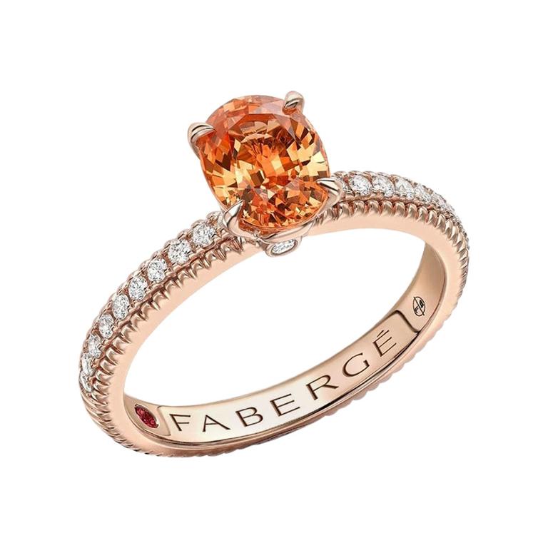 For Sale:  Fabergé Colours of Love Rose Gold Spessartite Fluted Ring with Diamond Shoulders