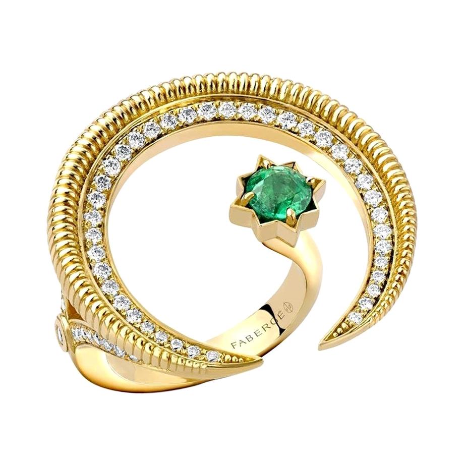 For Sale:  Fabergé Colours of Love Yellow Gold Emerald & Diamond Crescent Ring