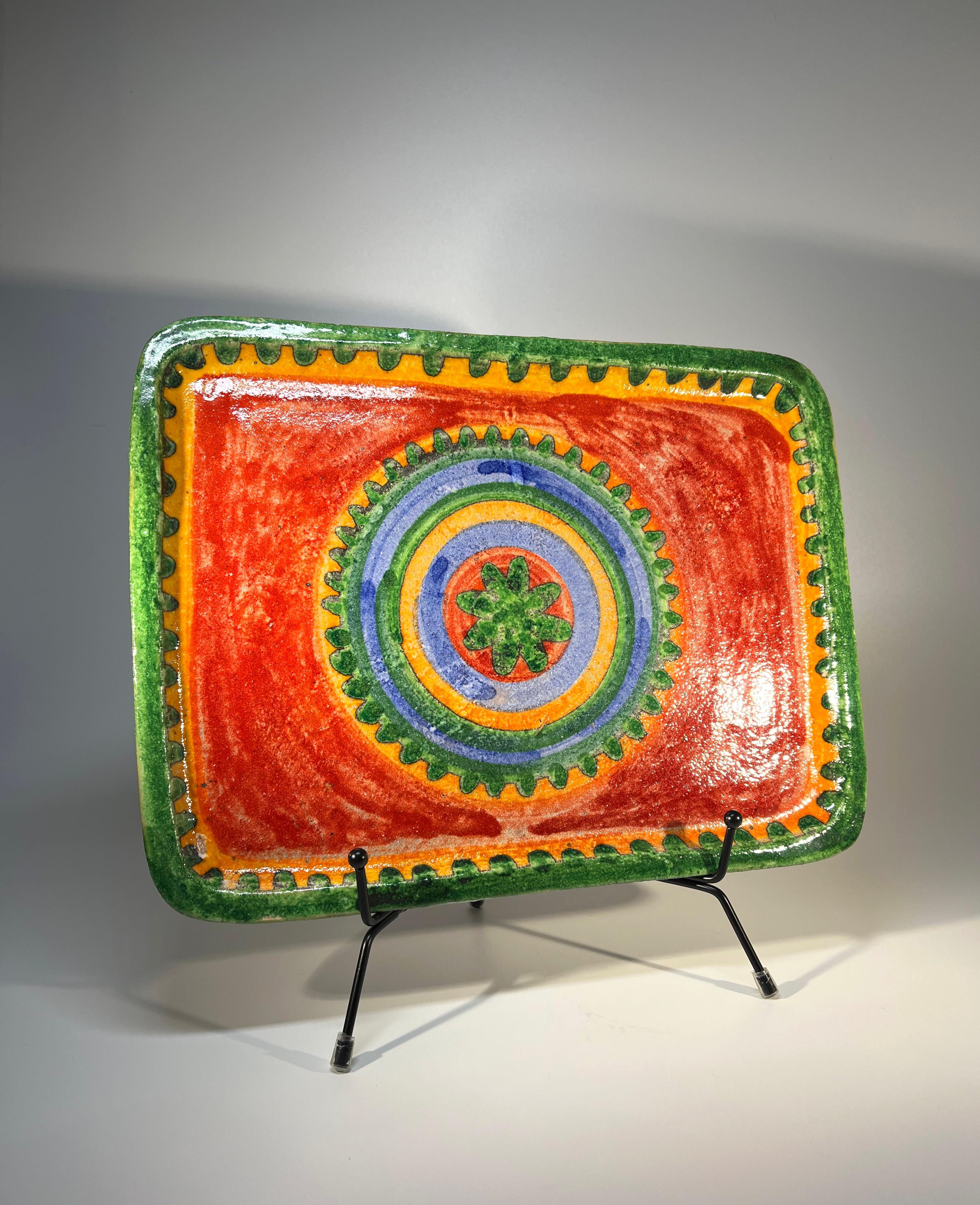 Mid-Century Modern Colours Of The Mediterranean, Glazed Ceramic Platter By DeSimone, Italy, c1960 For Sale